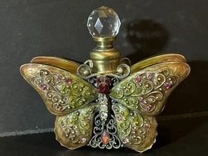Schmetterling Parfum Flakon verzierte filigrane Details und Kristallstopfen Emaille - Bild 1 von 8