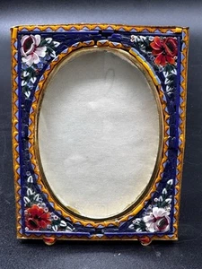 Antique Italian Micromosaic Brass Frame Floral Oval 3.75” x 2.75” Vintage - Picture 1 of 10