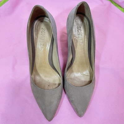 Schutz Women's Beige Suede Block Heel, Size 6.5, Barely Worn - Image 1 of 4