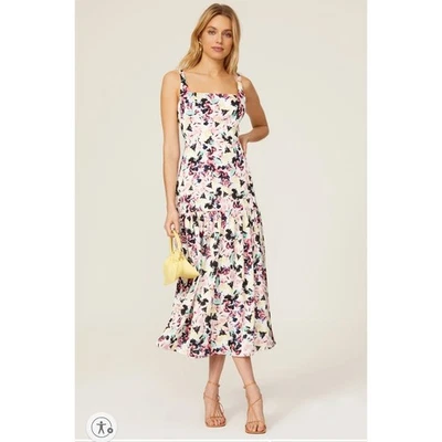 Vestido midi satinado estampado floral Aidan Mattox cuello cuadrado sin mangas blanco talla 12 Foto 1 de 4