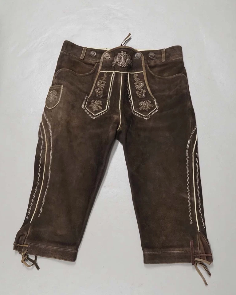 Trachten Lederhose Grösse 94 Herren Kniebund Wildbock Vintage P978 - Bild 1 von 3