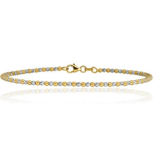 14K Solid Two Tone Gold Ball Chain Bracelet - Picture 1 of 14