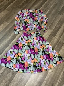 Conjunto Top y Falda Vintage Seda Maggie London Jeannene Booher 100% Seda Talla 6 Floral - Imagen 1 de 11