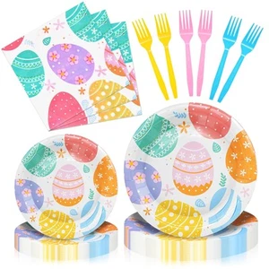 96 Pieces Easter Day Tableware Set Party Supplies - Colorful Eggs Pattern Dis... - Picture 1 of 6