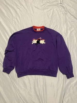 Sudadera De Colección Sombrero Rojo Sociedad Gatos Bordada Púrpura Punto Superior Talla L Foto 1 de 4