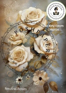 Premium decoupage tissue paper. Neutral roses Lge - Picture 1 of 1