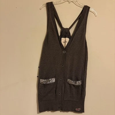 Suéter Cárdigan Hollister Vintage Y2K Gris con Lentejuelas Plateadas, Talla S Foto 1 de 4