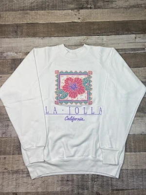 Sudadera Vintage Cuello Redondo Adulto L Oneita Vellón Blanco La Jolla California Años 90 Foto 1 de 4