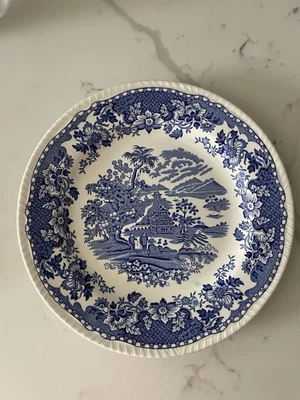 1930’s Woods Burslem Plate Seaforth Blue White TRANSFERWARE 10” Vintage ENGLAND - Image 1 of 3