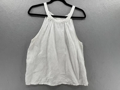 Nicole Miller 背心上衣 L 码白色 100% 亚麻衬衫吊带海岸极简主义者 — 第 1/4 张图片