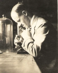 1920s Doctor Doing Lab Work –Slides Under Microscope - Medicine - Original Photo - Picture 1 of 3