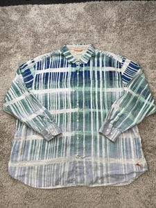 Tommy Bahama Shirt Mens 3XL Blue Green Linen Button Down Long Sleeve Casual - Picture 1 of 12