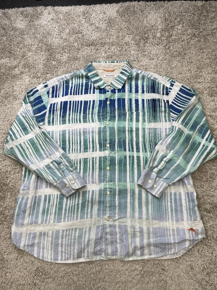 Tommy Bahama Shirt Mens 3XL Blue Green Linen Button Down Long Sleeve Casual - Image 1 of 4