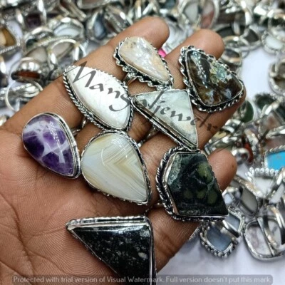 Оптовый лот ювелирных изделий кольца из агата и смеси драгоценных камней серебро 925 покрытие 10 шт. - Изображение 1 из 4