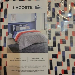 Lacoste Home Grove roter Bettbezug Set voll/Königin Baumwolle blau mit Shams 92x96 - Bild 1 von 8