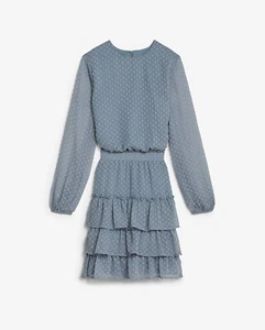 NWT Express Clip Polka Dot Tiered Smocked Waist Dress Blue Dusk Sz M - Picture 1 of 5