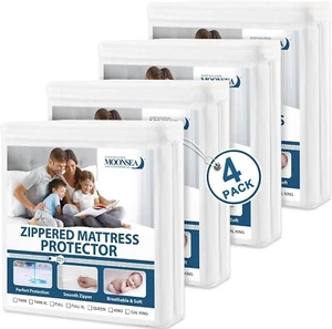 4-Pack Twin Waterproof Mattress Protector 6-Side Zippered Box Spring Encasement - Picture 1 of 6