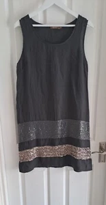 Pure Linen Dress Sequin Sleevles Knee Length Summer Dress Made In Italy M UK 10 - Picture 1 of 4