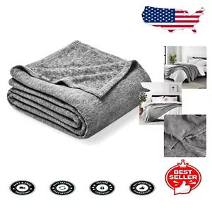 Plush Premium Fleece Blanket in Heathered Grey - Perfect for Camping & Napping - Picture 1 of 9