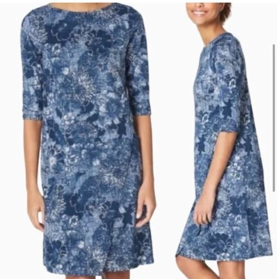 J.jill Pure Jill wrap style dress modal rayon blend XL Petite blue floral  NEW - Image 1 of 4