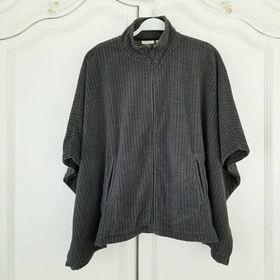 L.L. Poncho Bean Negro Gris Espiga Polar Cremallera Completa Bolsillos Mediano Foto 1 de 4