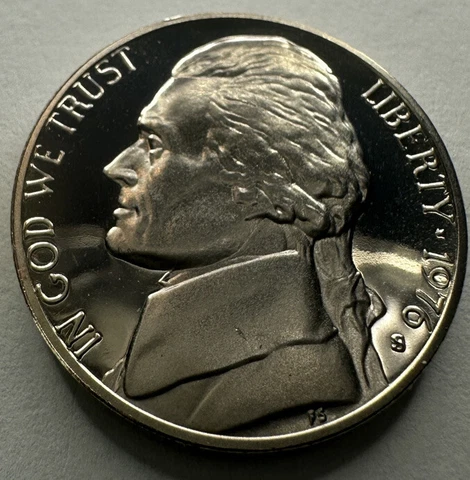 1976-S Jefferson Nickel Proof Coin from US Mint Proof Set. **Great Shine** Cover