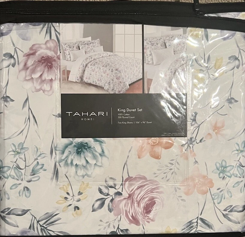 Juego de Funda Nórdica Tahari King Floral Blanco Algodón Rosa Multi 3 piezas Nuevo Raro Foto 1 de 3