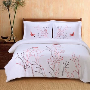 Swallow 100% Cotton Breathable Duvet Cover & Pillow Sham 3 Piece Bedding Set - Picture 1 of 20