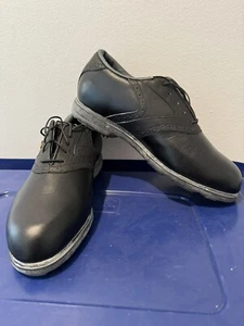 Reebok Black Leather Plain Toe Oxford Golf Shoes Soft Spike - Mens Size 8W - Picture 1 of 11