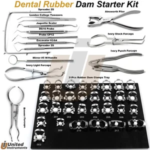 Kit de inicio de presa de goma dental abrazaderas bandeja fórceps herramientas de restauración endodóntica - Imagen 1 de 15