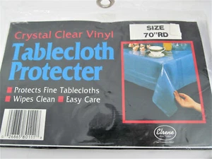 Vtg Clear Plastic Tablecloth Protector Vinyl 70" Wide Round Wipes Clean Elrene G - Picture 1 of 5