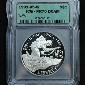 1991-95 W $1 World War II Commemorative Silver $1 - ICG PR70 DCAM - Picture 1 of 6