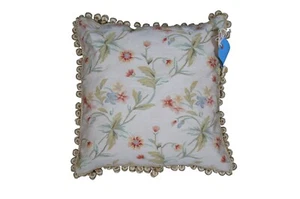 Silk Down Filled Floral Embroidered Tassel Lumbar Throw Pillow 18" - Picture 1 of 10