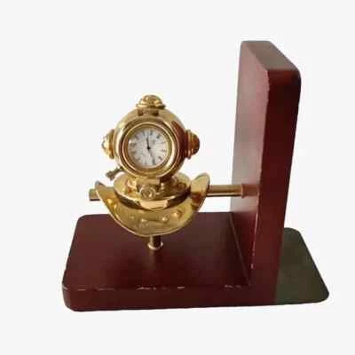 老式黄铜潜水头盔设计书挡带电池时钟木质底座 ~ 7 — 第 1/4 张图片