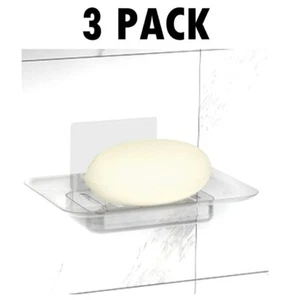 NEW 3 PACK! Soap Holder No Drilling Wall Mounted Soap Sponge Rack Dish, Clear - Picture 1 of 4