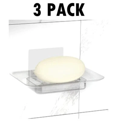 NEW 3 PACK! Soap Holder No Drilling Wall Mounted Soap Sponge Rack Dish, Clear - Image 1 of 4