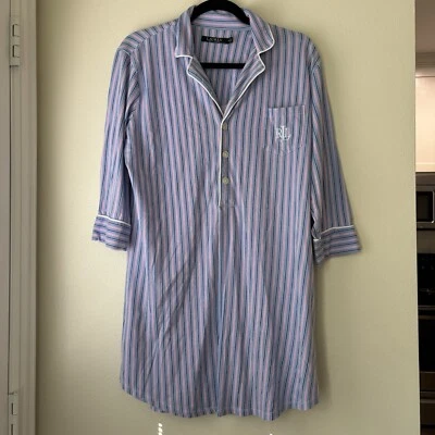 Ralph Lauren Women’s Nightgown Pajamas Striped M Cotton Sleepwear Loungewear  - Image 1 of 4