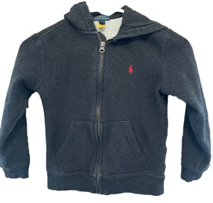 Polo Ralph Lauren Youth Hoodie Dark Heather Gray Size 7 Red Pony Zip Jacket - Picture 1 of 5