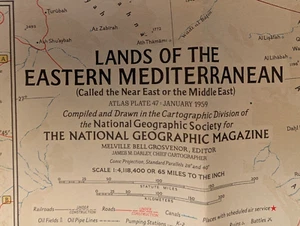 National Geographic 1959 MAP  LANDS OF THE EASTERN MEDITERRANEAN  19" by 25" - Picture 1 of 4