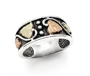 Antiqued Black Hills Gold on Sterling Silver Men's Band Ring Size 10 - 16 - Picture 1 of 6