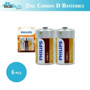 6 X GENUINE Philips Long Life Zinc Carbon D R20 Battery Factory Sealed BULK LOT - Picture 1 of 2