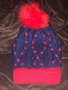 Navy & Red Heart Winter Children's Hat - Picture 1 of 3