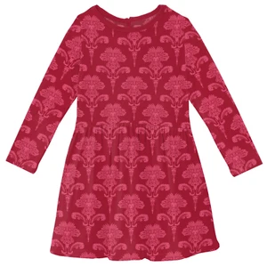 NWT Sz M 8 10 L 10 12 KICKEE PANTS Bamboo Crimson Damask Dress - Picture 1 of 2