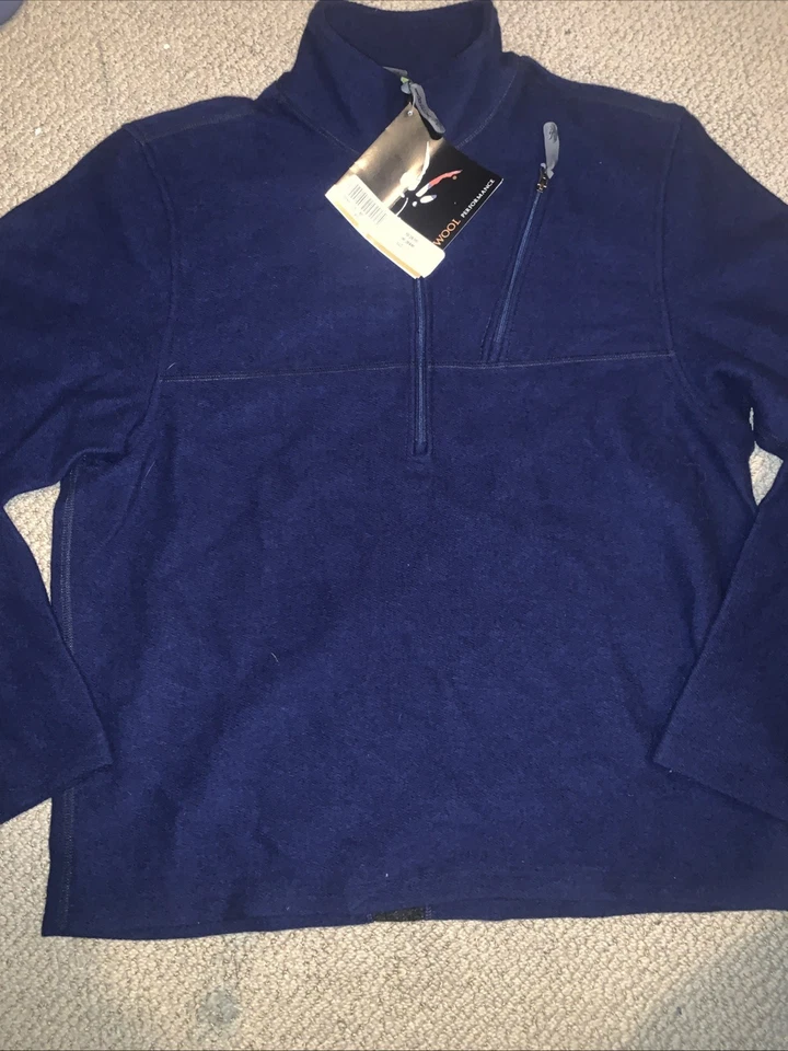 Ibex Men's Medium Navy 100% Merino Wool Quarter Zip Sweater New - Image 1 of 4