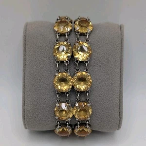 Vintage Art Deco Tennisarmband silberfarben Citrin Kristall Doppelstrang - Bild 1 von 11