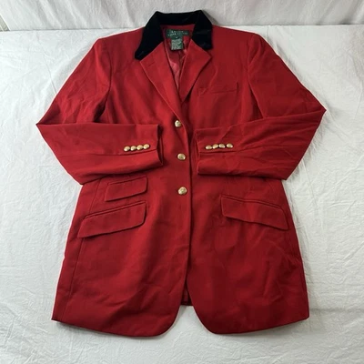 Chaqueta Blazer De Colección LAUREN RALPH LAUREN Para Mujer Roja Negra Terciopelo Dorado Botón Talla 10 Foto 1 de 4