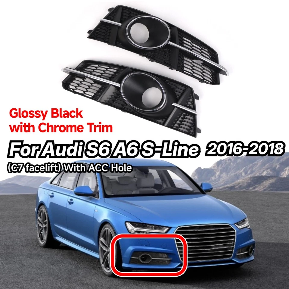 Grelha de lâmpada com furos ACC para Audi A6 S6 Sline 2016-2018 farol de neblina grelha tampa - Imagem 1 de 4