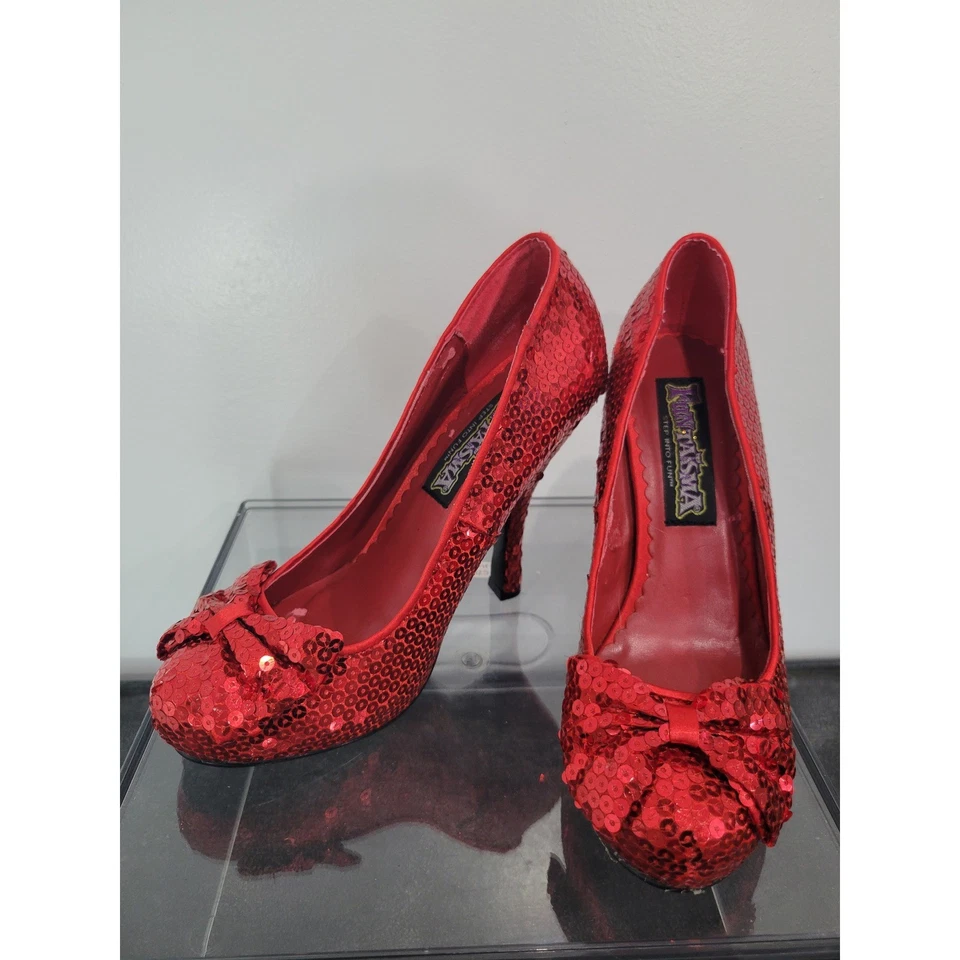 Funtasma Dorothy Ruby Red Slippers Sequin Bow Heels Women's Sz 6 Dress Shoes - Image 1 of 4