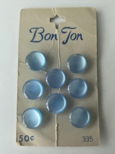 Vintage Bon Jon Shank Buttons Light Blue Plastic Japan 8 Pieces NOS Card 11.1mm - Picture 1 of 2