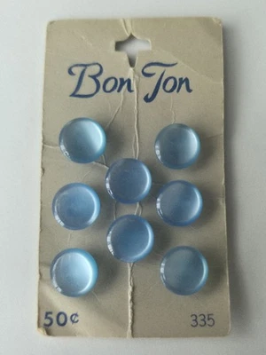 Vintage Bon Jon Shank Buttons Light Blue Plastic Japan 8 Pieces NOS Card 11.1mm - Image 1 of 2